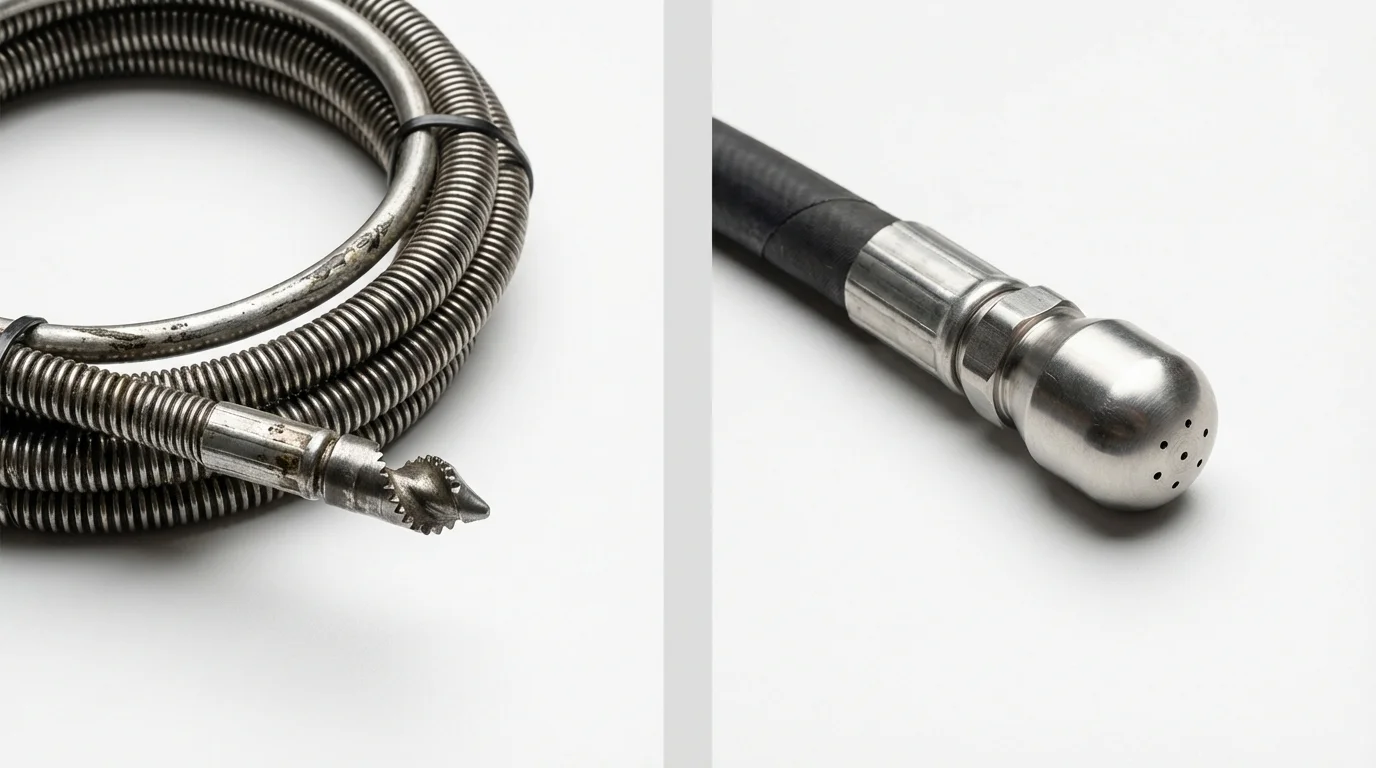 Drain snake cable and hydro jetting nozzle used for drain cleaning in Truth or Consequences, NM